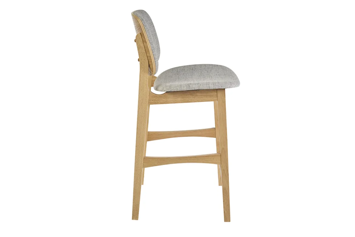 Tabourets scandinaves en bois clair frêne et tissu gris clair H66 cm (lot de 2) SOQUETTE