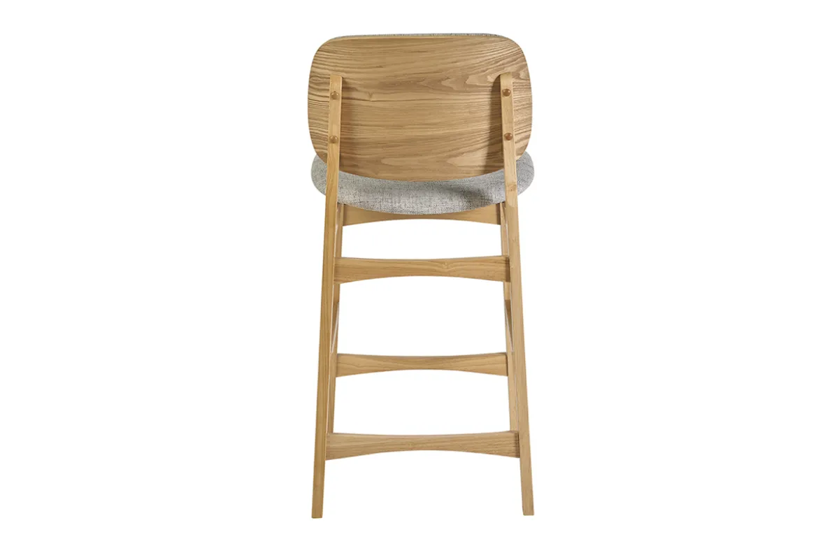 Tabourets scandinaves en bois clair frêne et tissu gris clair H66 cm (lot de 2) SOQUETTE