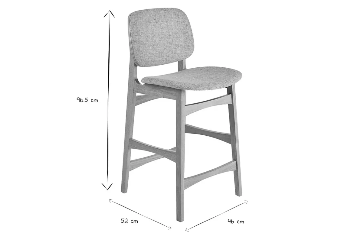 Tabourets scandinaves en bois clair frêne et tissu gris clair H66 cm (lot de 2) SOQUETTE