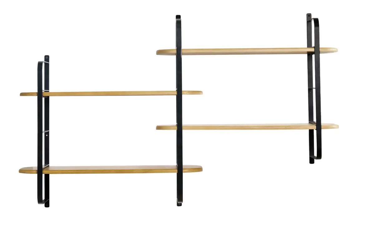 Étagère murale en bois manguier massif et métal noir L122 cm AKINA