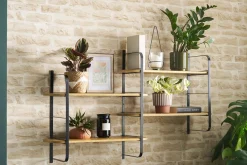 Étagère murale en bois manguier massif et métal noir L122 cm AKINA