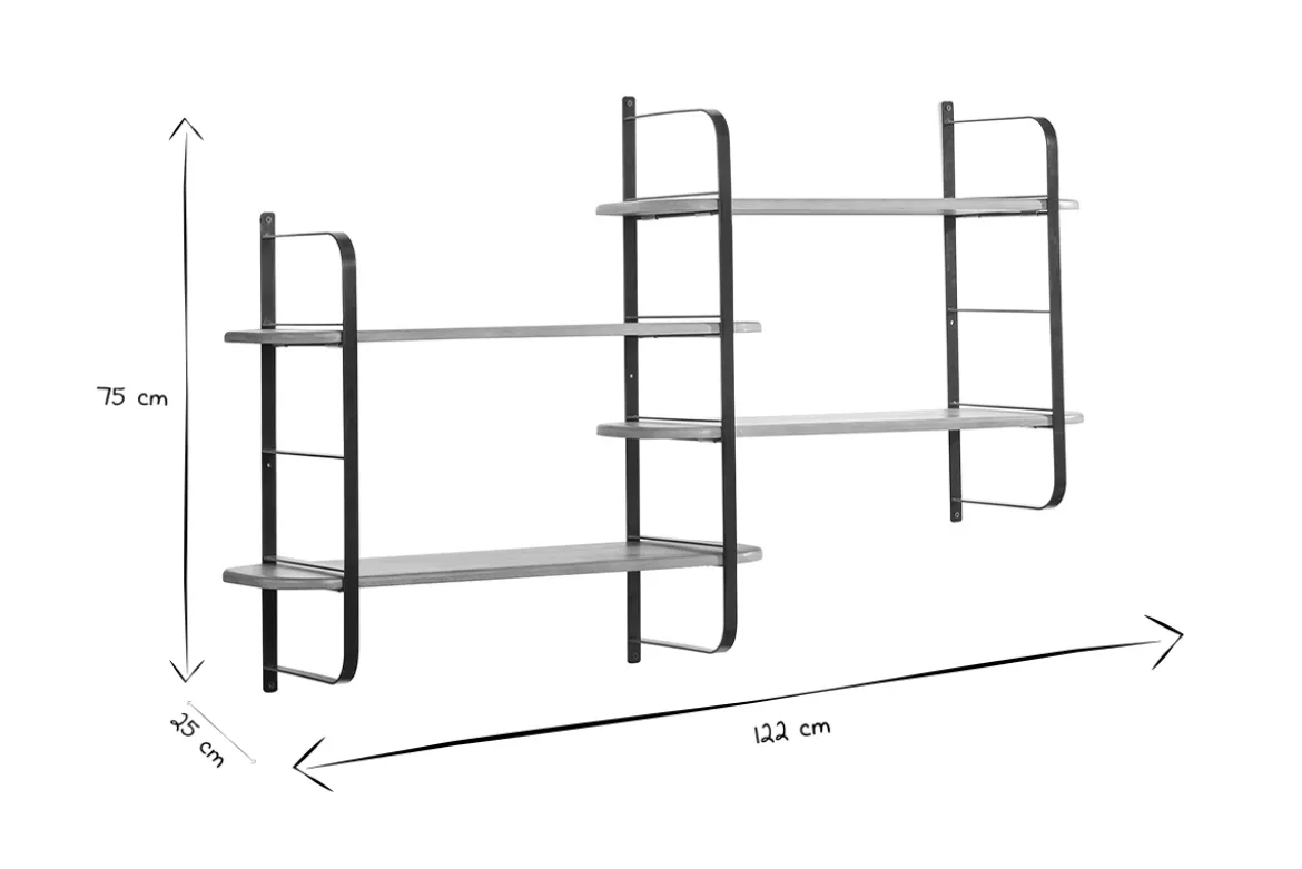Étagère murale en bois manguier massif et métal noir L122 cm AKINA