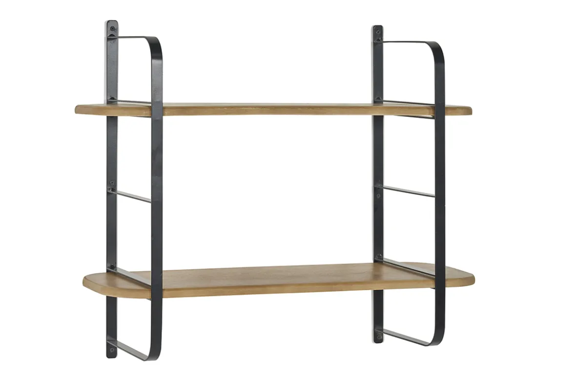 Étagère murale en bois manguier massif et métal noir L70 cm AKINA