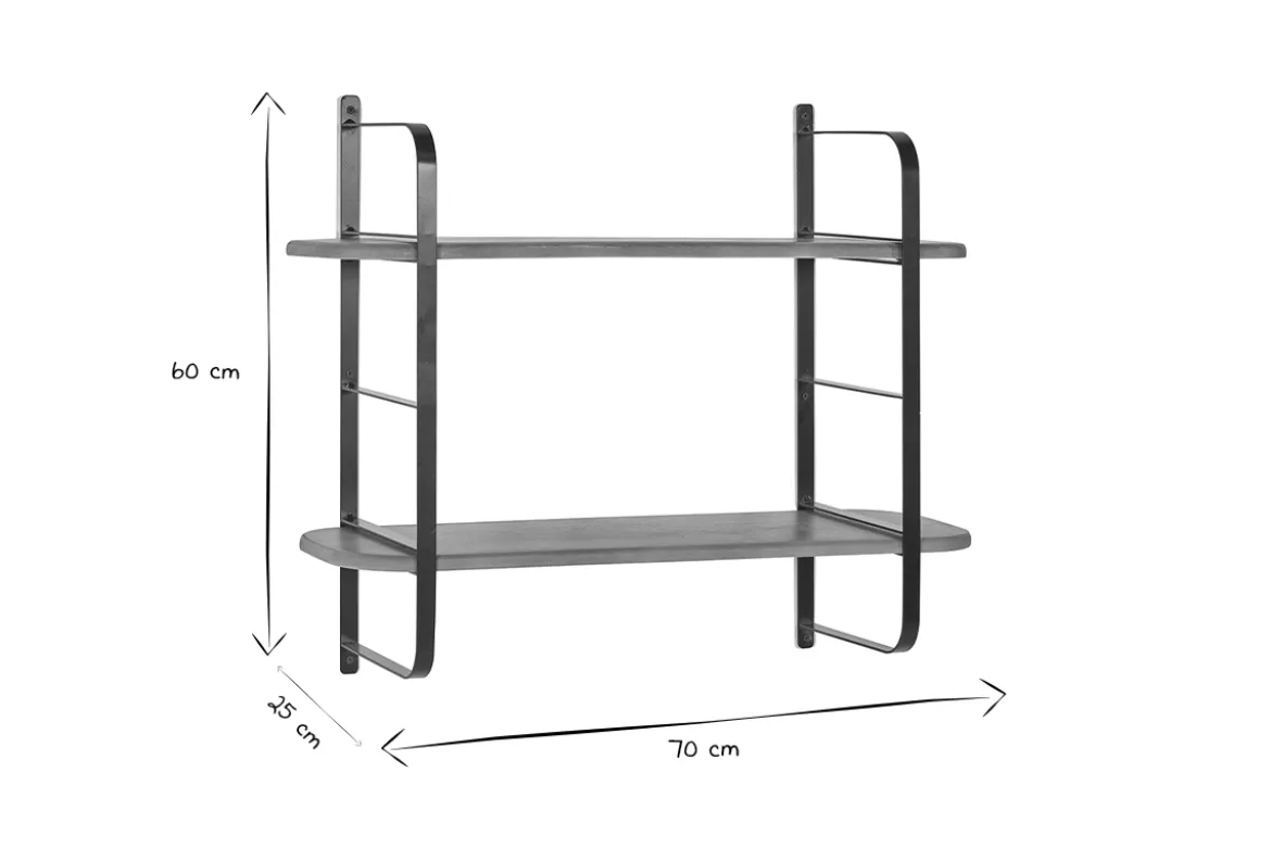 Étagère murale en bois manguier massif et métal noir L70 cm AKINA