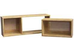 Étagères niches murales gigognes en bois manguier massif et cannage rotin L80 cm (lot de 2) ACANGE