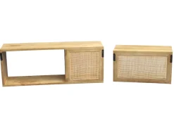 Étagères niches murales gigognes en bois manguier massif et cannage rotin L80 cm (lot de 2) ACANGE