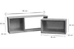 Étagères niches murales gigognes en bois manguier massif et cannage rotin L80 cm (lot de 2) ACANGE