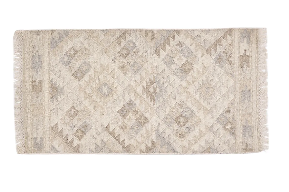 Tapis berbère beige à motifs en laine et coton 60 x 120 cm MAKAÏ