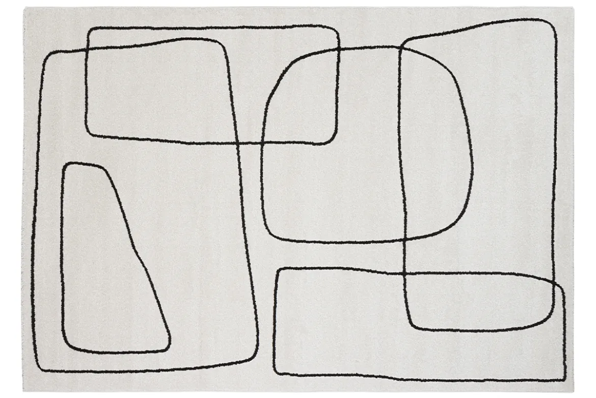 Tapis rectangulaire motif line art blanc cassé et noir 160 x 230 cm TIANA