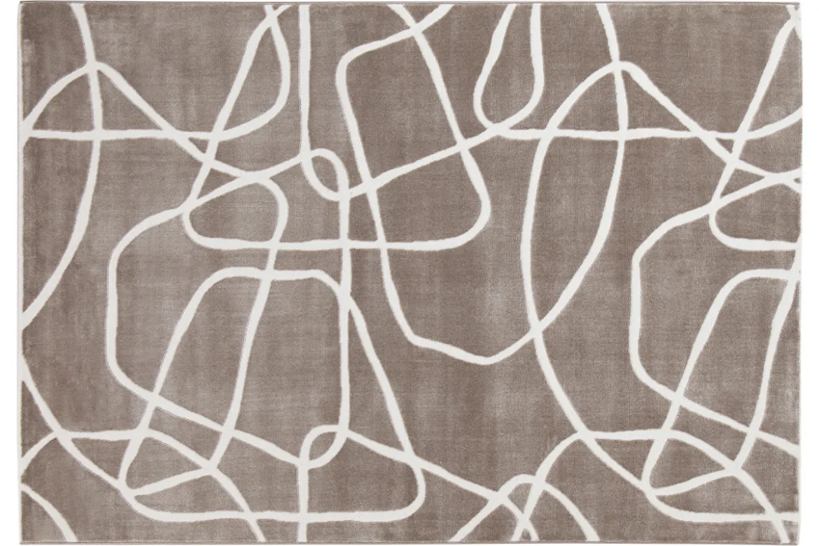 Tapis rectangulaire taupe à motifs line art 160 x 230 cm APOLLINE
