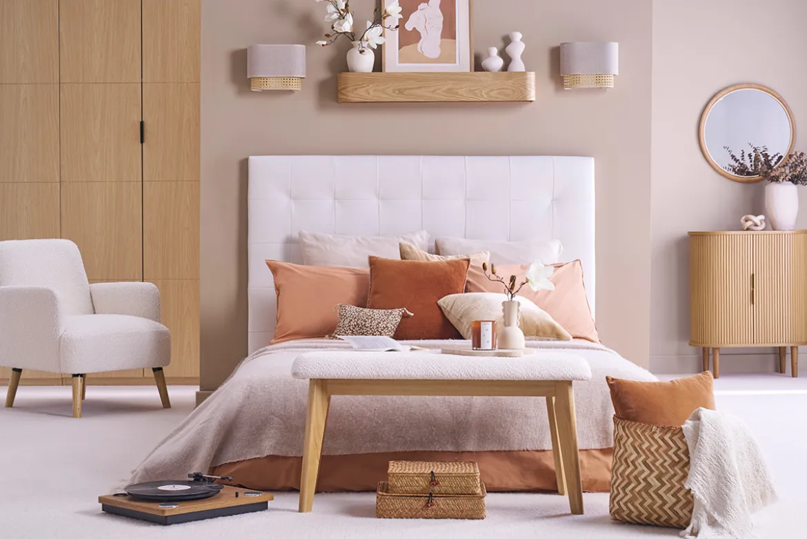 Tête de lit capitonnée blanc cassé 160 cm HALCIONA