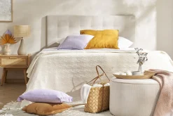 Tête de lit capitonnée en tissu beige clair naturel L160 cm HALCIONA