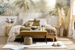 Tête de lit capitonnée en tissu beige clair naturel L160 cm HALCIONA