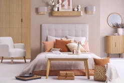 Tête de lit capitonnée en tissu beige clair naturel L140 cm HALCIONA