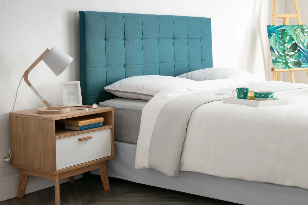Tête de lit capitonnée en tissu bleu canard L140 cm HALCIONA
