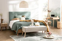 Tête de lit capitonnée en tissu effet velours vert lagon L160 cm HALCIONA
