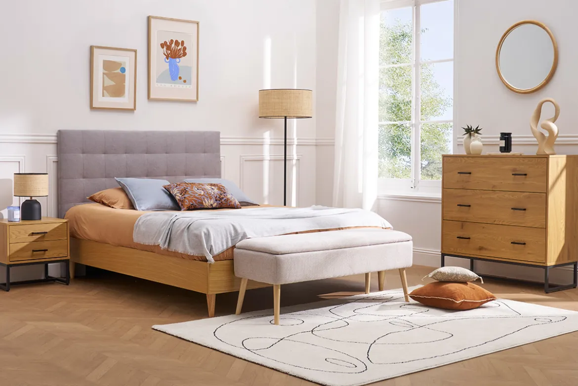 Tête de lit capitonnée en tissu gris L160 cm HALCIONA