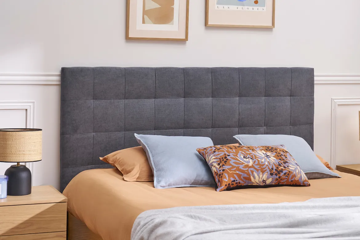 Tête de lit capitonnée en tissu gris anthracite L180 cm HALCIONA
