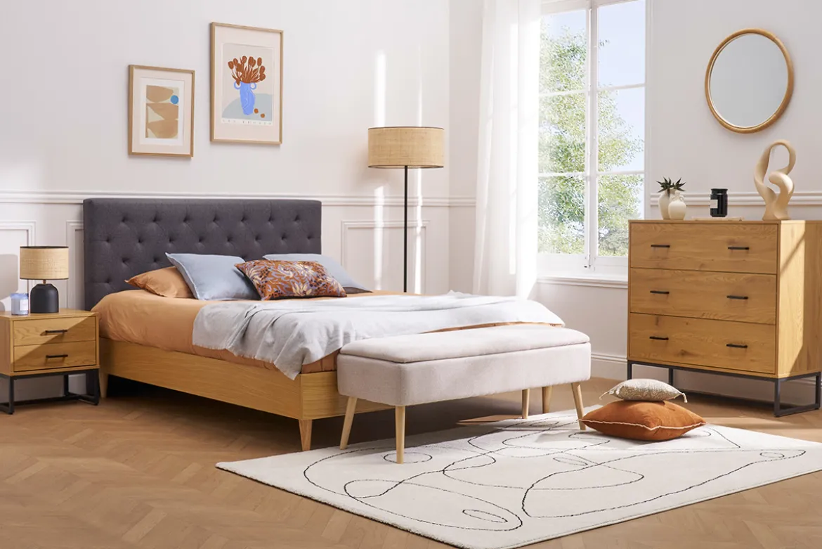 Tête de lit capitonnée en tissu gris foncé L160 cm ENGUERRAND