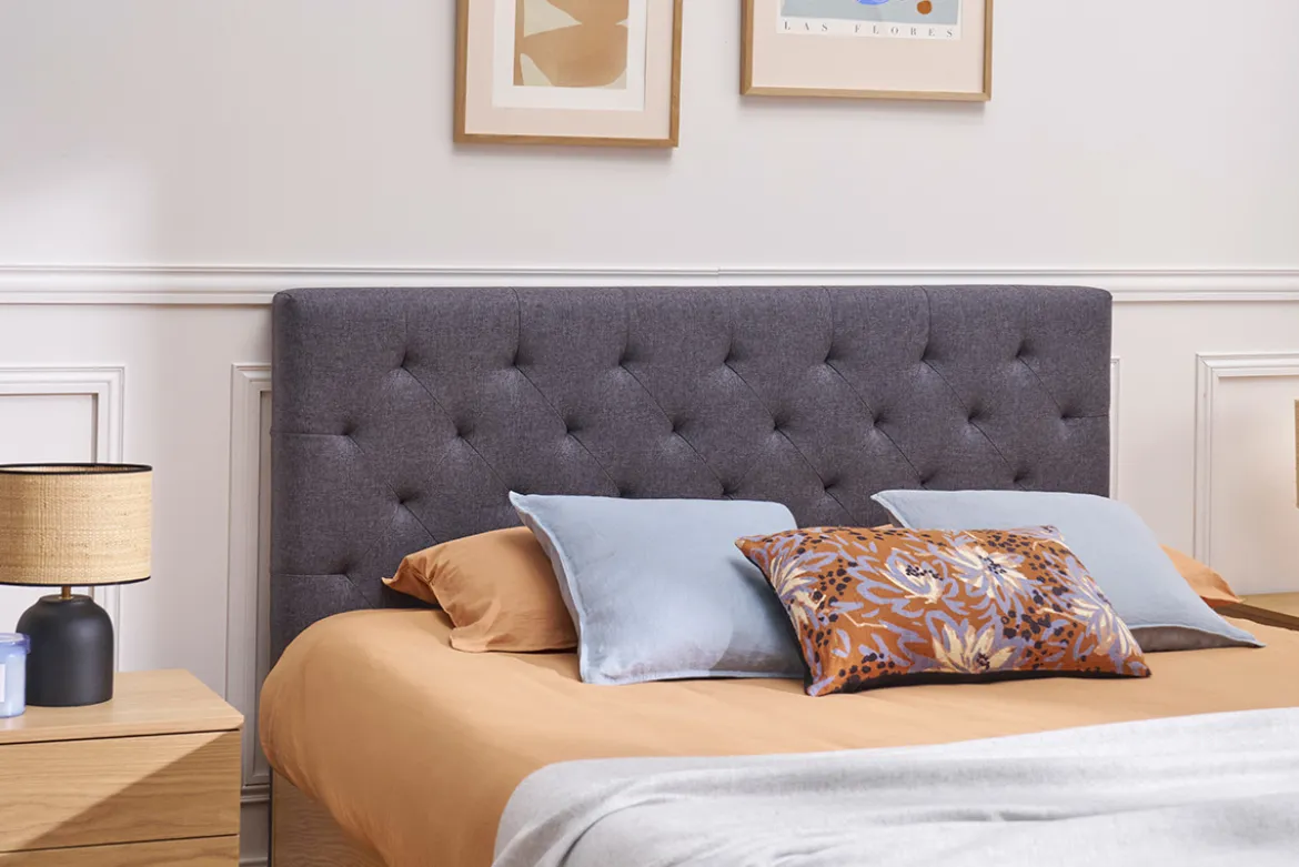 Tête de lit capitonnée en tissu gris foncé L160 cm ENGUERRAND