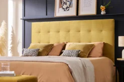 Tête de lit capitonnée en tissu velours jaune moutarde L160 cm HALCIONA
