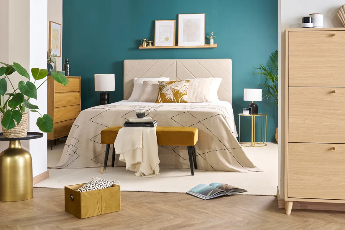 Tête de lit en tissu beige L160 cm AVAH