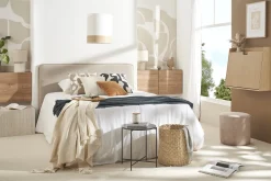 Tête de lit en tissu effet velours beige naturel L175 cm MARCIA