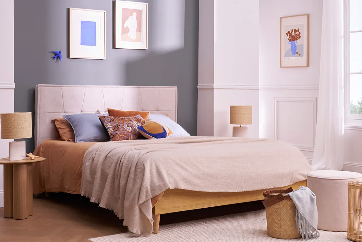 Tête de lit en tissu gris L170 cm SUKA