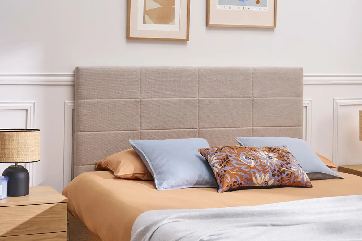 Tête de lit moderne en tissu beige naturel L160 cm ANATOLE