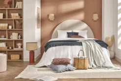 Tête de lit ronde en tissu beige L160 cm NAOMY