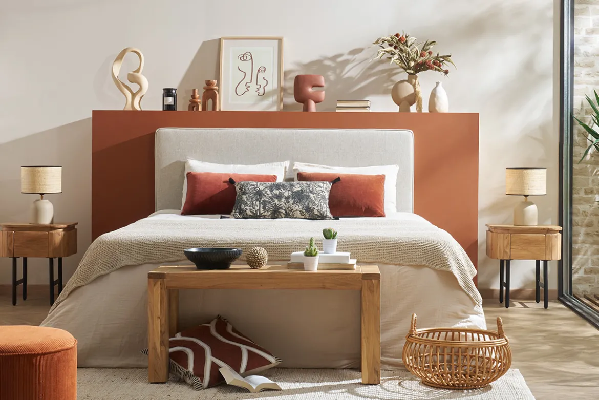 Tête de lit à suspendre en tissu beige L180 cm LILY
