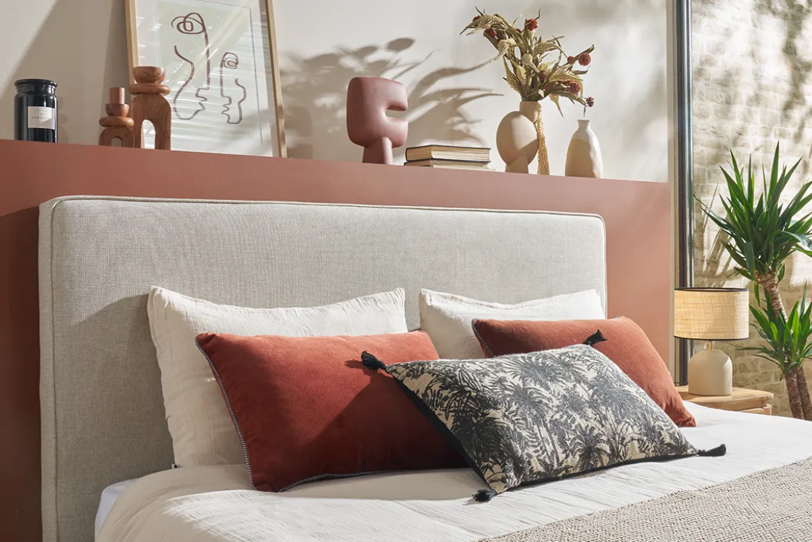 Tête de lit à suspendre en tissu beige L180 cm LILY