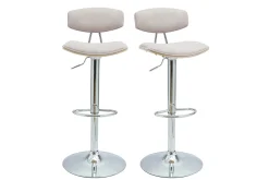 VASCO Tabourets de bar design réglables en tissu effet velours texturé beige et métal ( lot de 2 )