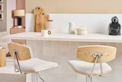 VASCO Tabourets de bar design réglables en tissu effet velours texturé beige et métal ( lot de 2 )