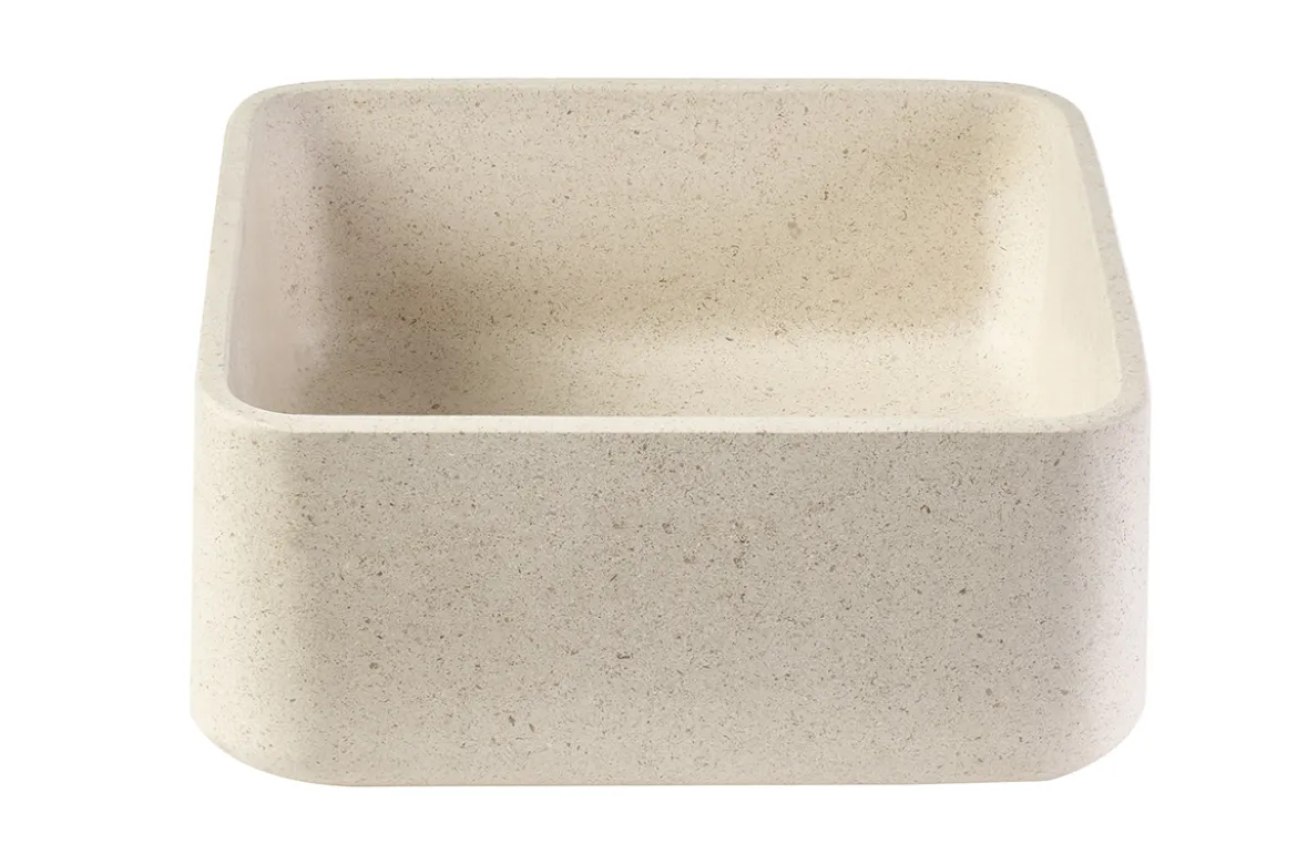 Vasque carrée en pierre naturelle beige L30 cm FENG