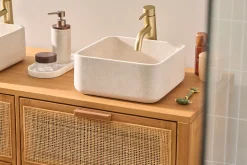 Vasque carrée en pierre naturelle beige L30 cm FENG