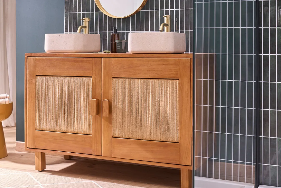 Vasque carrée en pierre naturelle beige L30 cm FENG