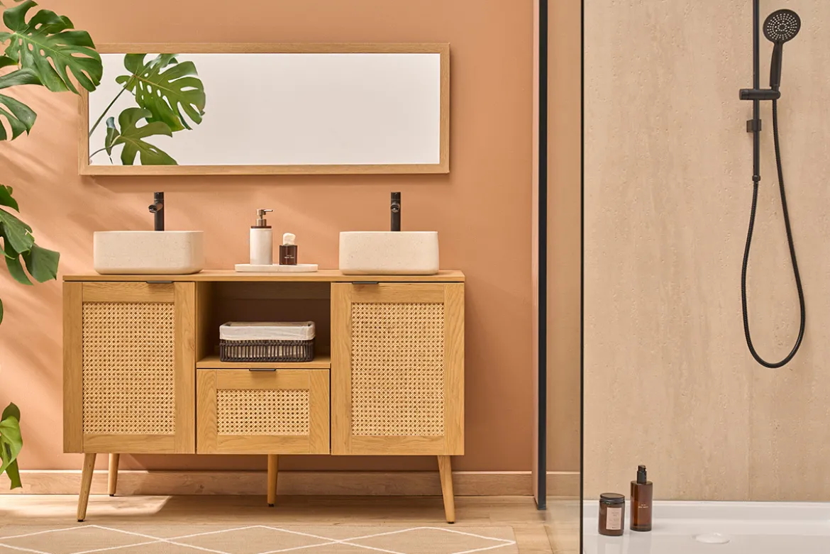 Vasque carrée en pierre naturelle beige L30 cm FENG