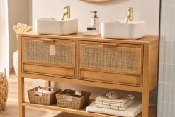 Vasque carrée en pierre naturelle beige L30 cm FENG