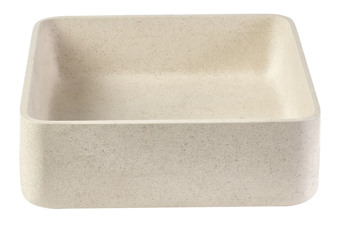 Vasque carrée en pierre naturelle beige L40 cm FENG
