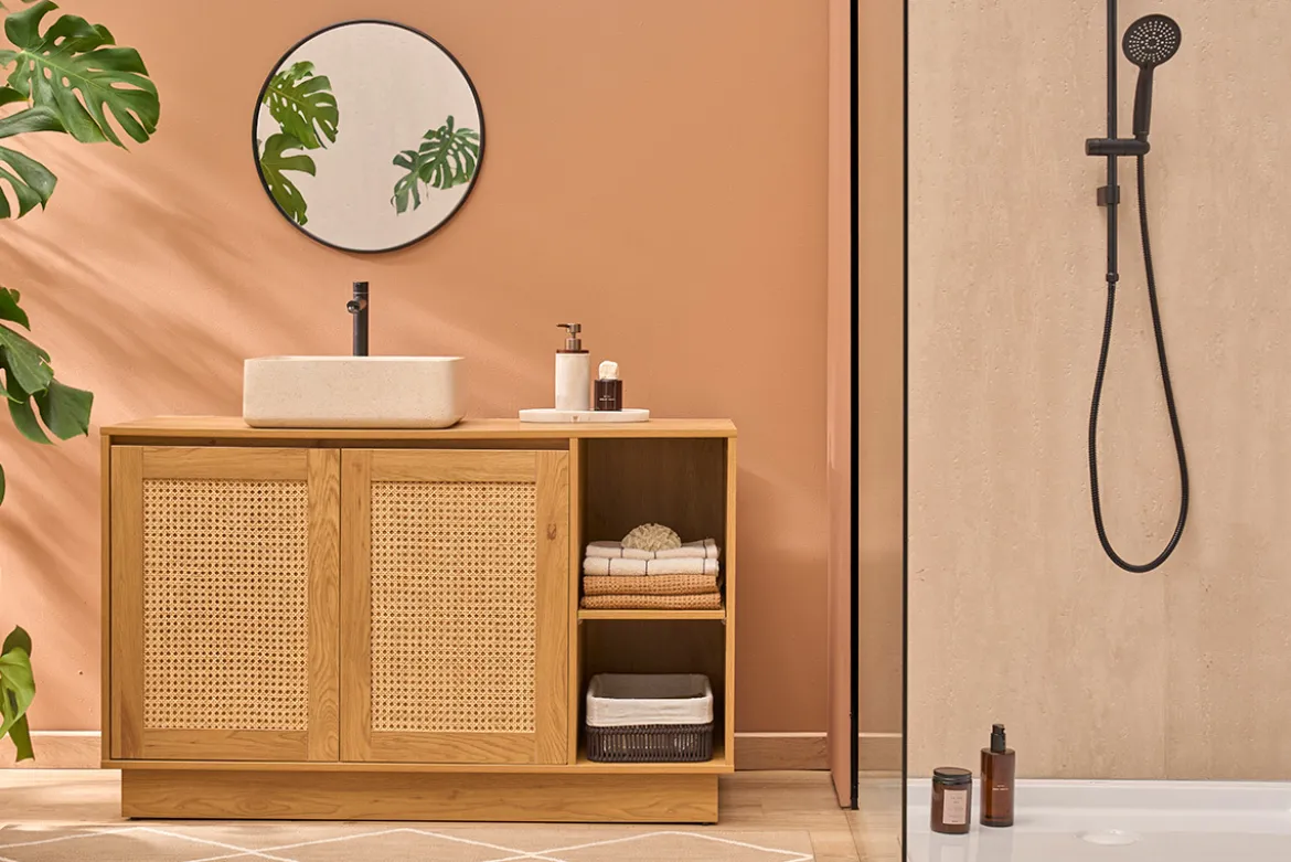 Vasque carrée en pierre naturelle beige L40 cm FENG
