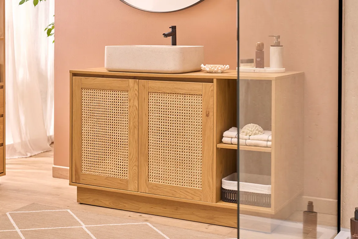 Vasque carrée en pierre naturelle beige L40 cm FENG
