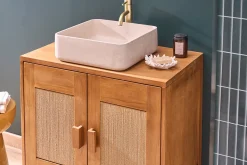 Vasque carrée en pierre naturelle beige L40 cm FENG