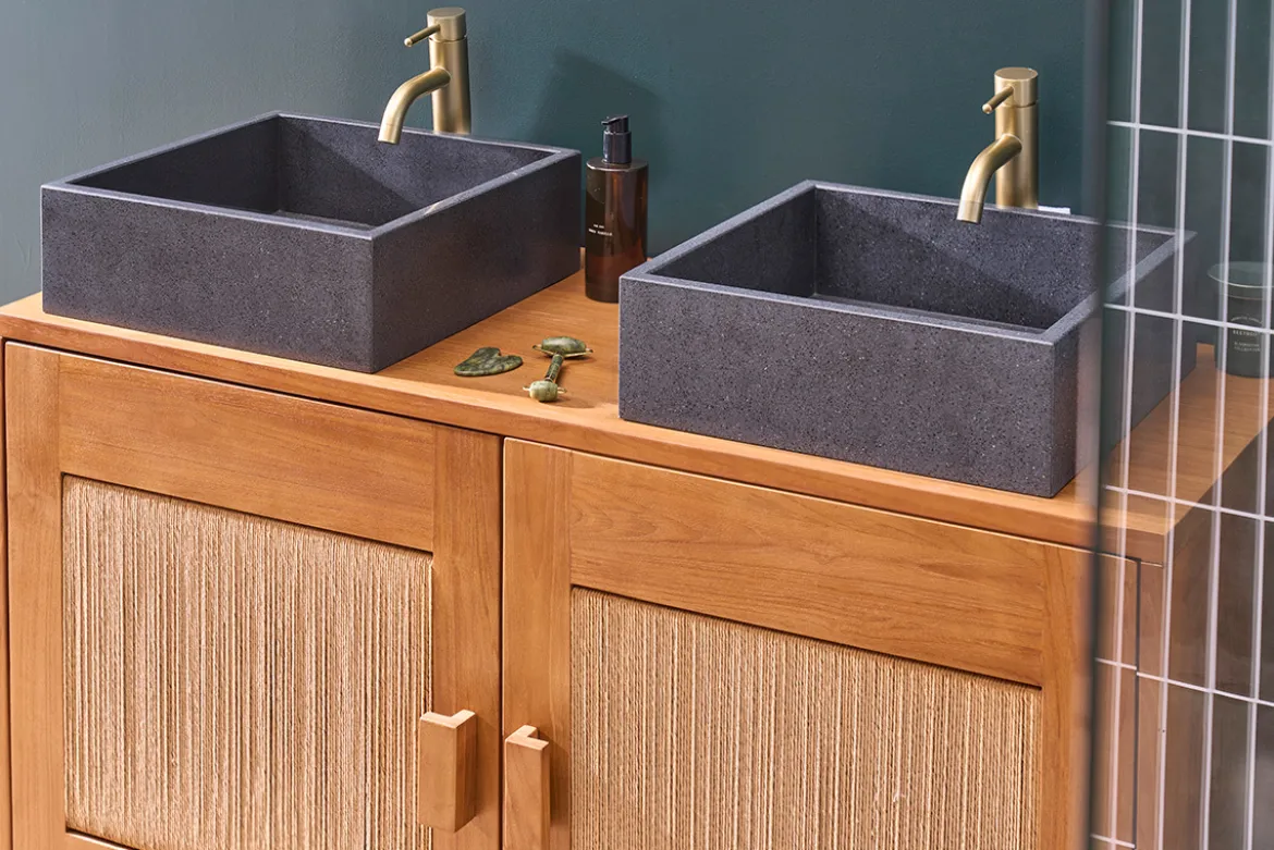 Vasque carrée en terrazzo noir L40 cm LOUSSA