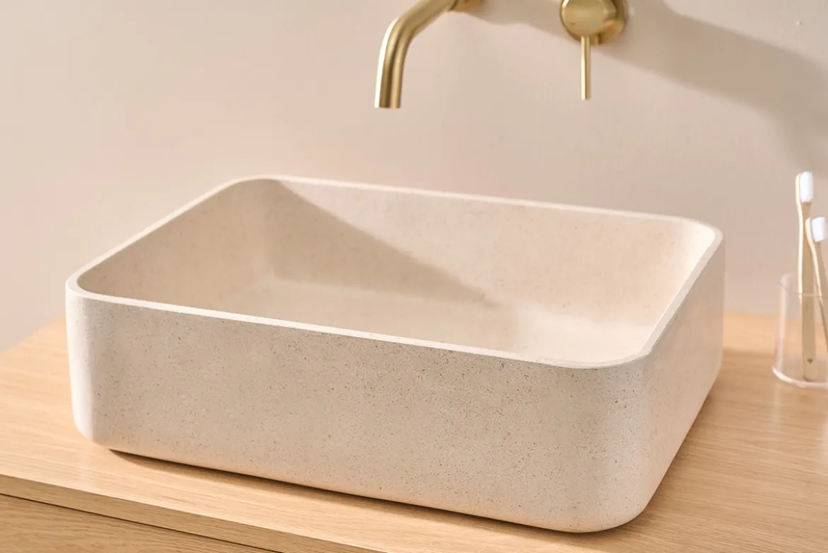 Vasque rectangulaire en pierre naturelle beige L48 cm ALIZEE